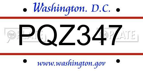 PQZ347 District Of Columbia License Plate