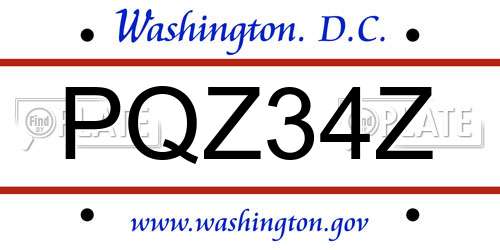PQZ34Z District Of Columbia License Plate