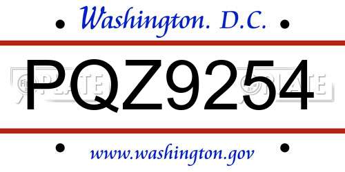 PQZ9254 District Of Columbia License Plate