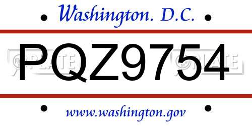 PQZ9754 District Of Columbia License Plate