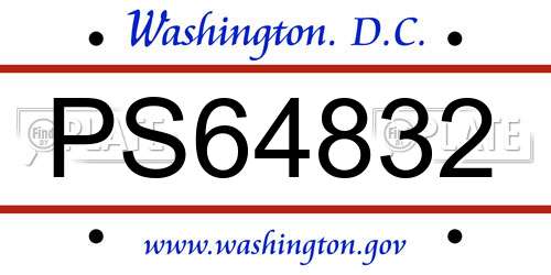 PS64832 District Of Columbia License Plate