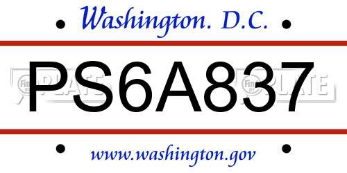 PS6A837 District Of Columbia License Plate