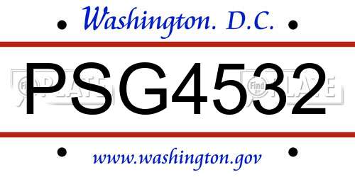 PSG4532 District Of Columbia License Plate