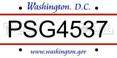 PSG4537 District Of Columbia License Plate