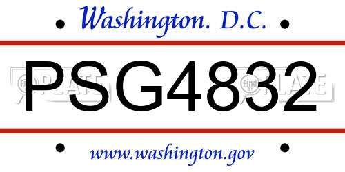 PSG4832 District Of Columbia License Plate