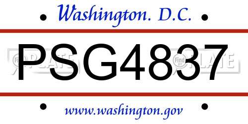 PSG4837 District Of Columbia License Plate