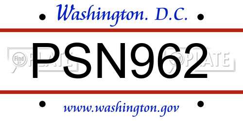 PSN962 District Of Columbia License Plate