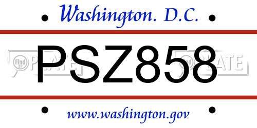 PSZ858 District Of Columbia License Plate