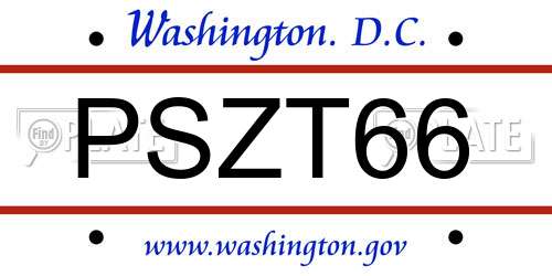 PSZT66 District Of Columbia License Plate