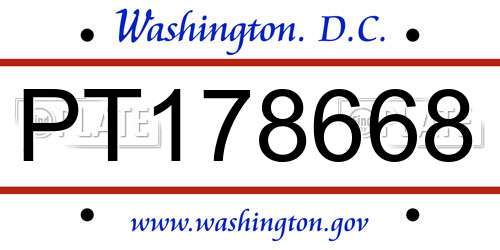PT178668 District Of Columbia License Plate
