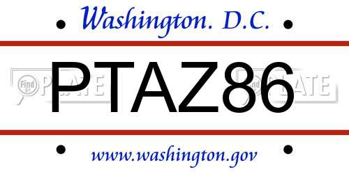 PTAZ86 District Of Columbia License Plate