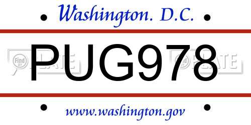 PUG978 District Of Columbia License Plate