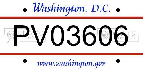PV03606 District Of Columbia License Plate