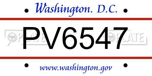 PV6547 District Of Columbia License Plate