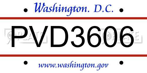 PVD3606 District Of Columbia License Plate