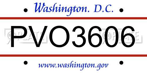 PVO3606 District Of Columbia License Plate