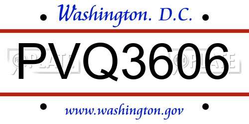 PVQ3606 District Of Columbia License Plate