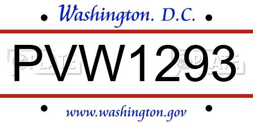 PVW1293 District Of Columbia License Plate