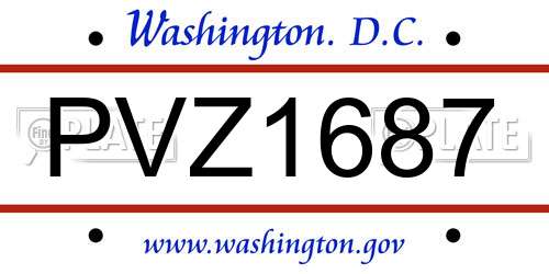 PVZ1687 District Of Columbia License Plate