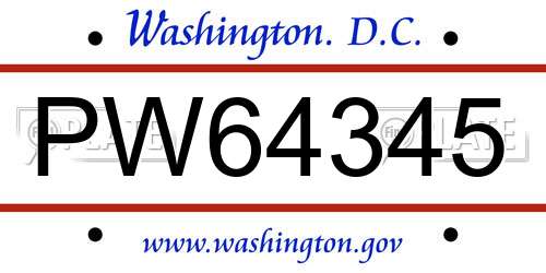 PW64345 District Of Columbia License Plate