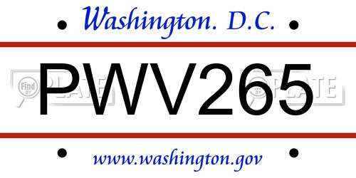 PWV265 District Of Columbia License Plate