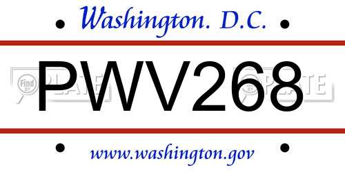 PWV268 District Of Columbia License Plate