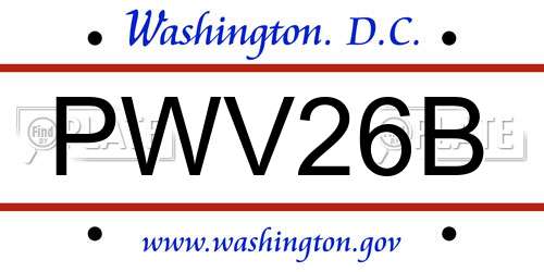 PWV26B District Of Columbia License Plate