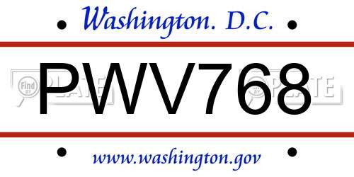 PWV768 District Of Columbia License Plate