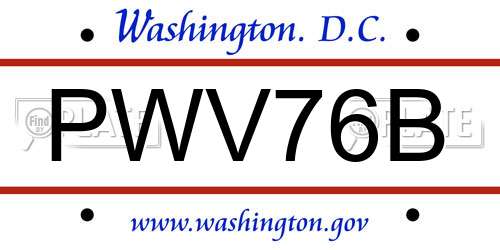 PWV76B District Of Columbia License Plate