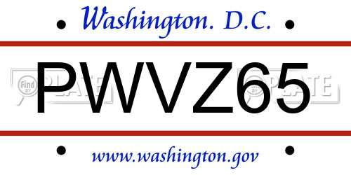 PWVZ65 District Of Columbia License Plate