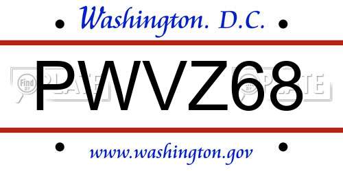PWVZ68 District Of Columbia License Plate