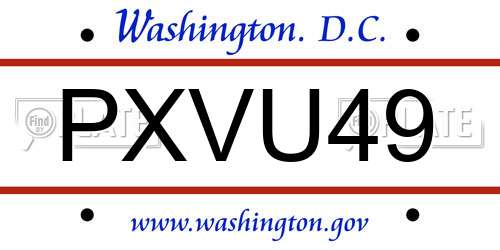 PXVU49 District Of Columbia License Plate