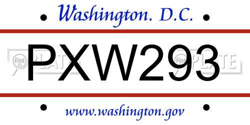 PXW293 District Of Columbia License Plate
