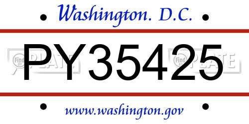 PY35425 District Of Columbia License Plate
