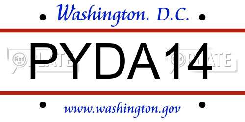 PYDA14 District Of Columbia License Plate