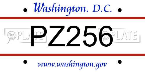 PZ256 District Of Columbia License Plate