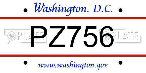 PZ756 District Of Columbia License Plate
