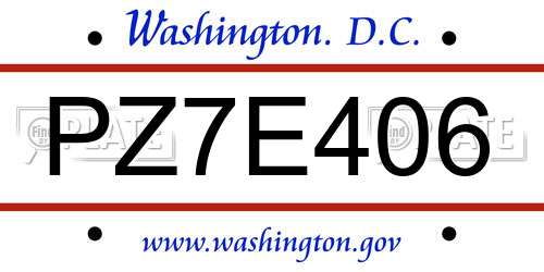 PZ7E406 District Of Columbia License Plate