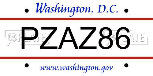 PZAZ86 District Of Columbia License Plate