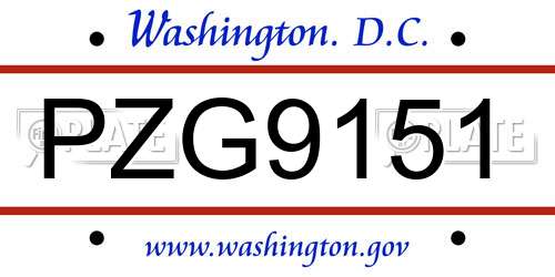 PZG9151 District Of Columbia License Plate
