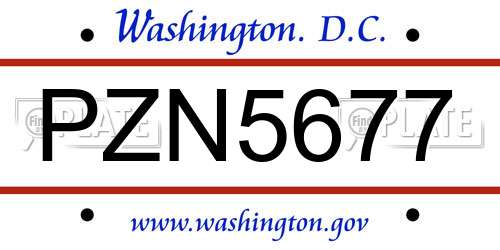 PZN5677 District Of Columbia License Plate