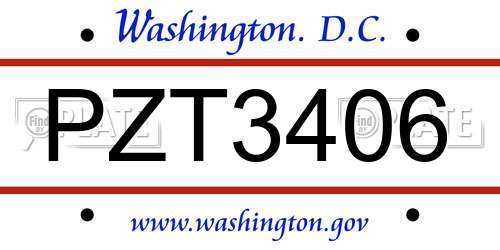 PZT3406 District Of Columbia License Plate