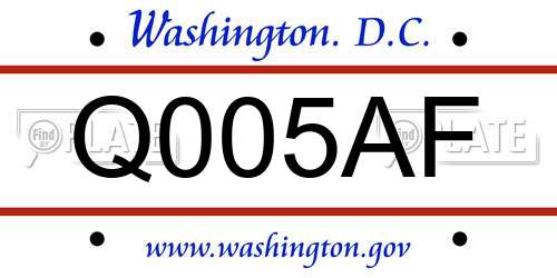 Q005AF District Of Columbia License Plate