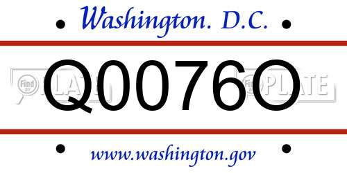 Q0076O District Of Columbia License Plate