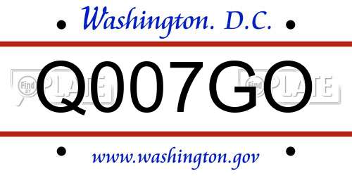Q007GO District Of Columbia License Plate