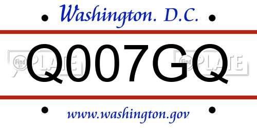 Q007GQ District Of Columbia License Plate