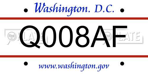 Q008AF District Of Columbia License Plate