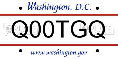 Q00TGQ District Of Columbia License Plate