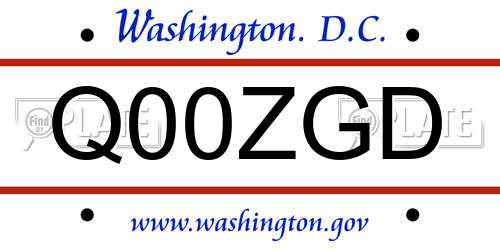 Q00ZGD District Of Columbia License Plate