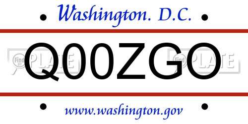 Q00ZGO District Of Columbia License Plate